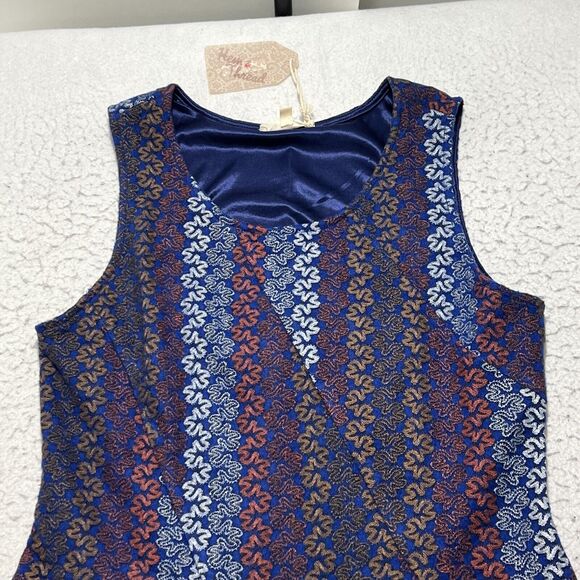 Hem & Thread Women's Large Sleeveless Fit & Flare Mini Dress Navy Blue Lined - Picture 2 of 11